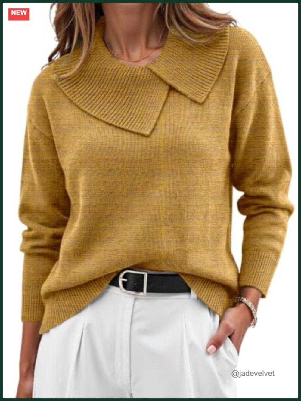 Long Sleeve Asymmetrical Lapel Pullover Sweater - Soft Knit